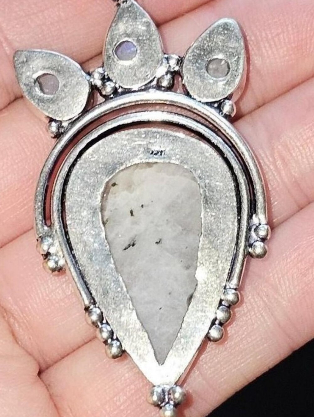 NEW🌙Large Moonstone Pendant 925 Sterling Silver Triple Moonstone Crown FLASHY - Picture 5 of 6